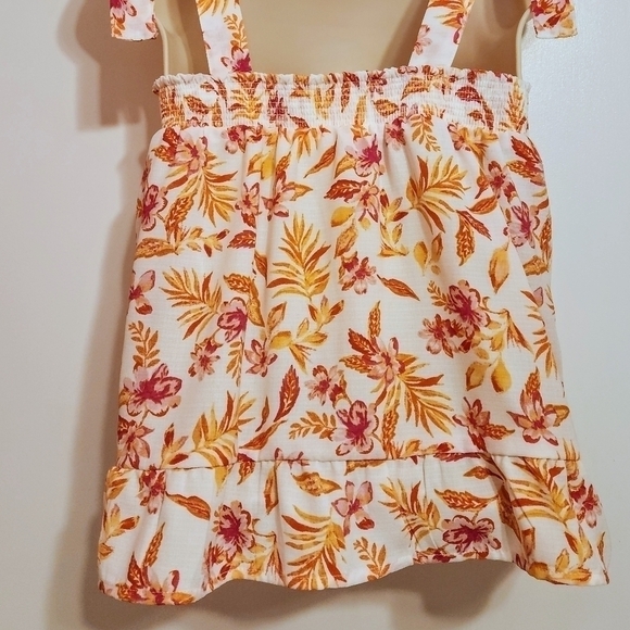 Hippie Rose Floral Tie Strap Smocked Top Ivory Orange Medium - Picture 7 of 12